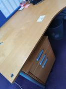 Beech wood effect office desk and cabinet draws under. Does not include any other items