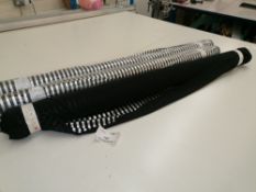 3x New rolls striped metalic silver on black printed fabric. Estimated 48 Linear meters RRP £18-22