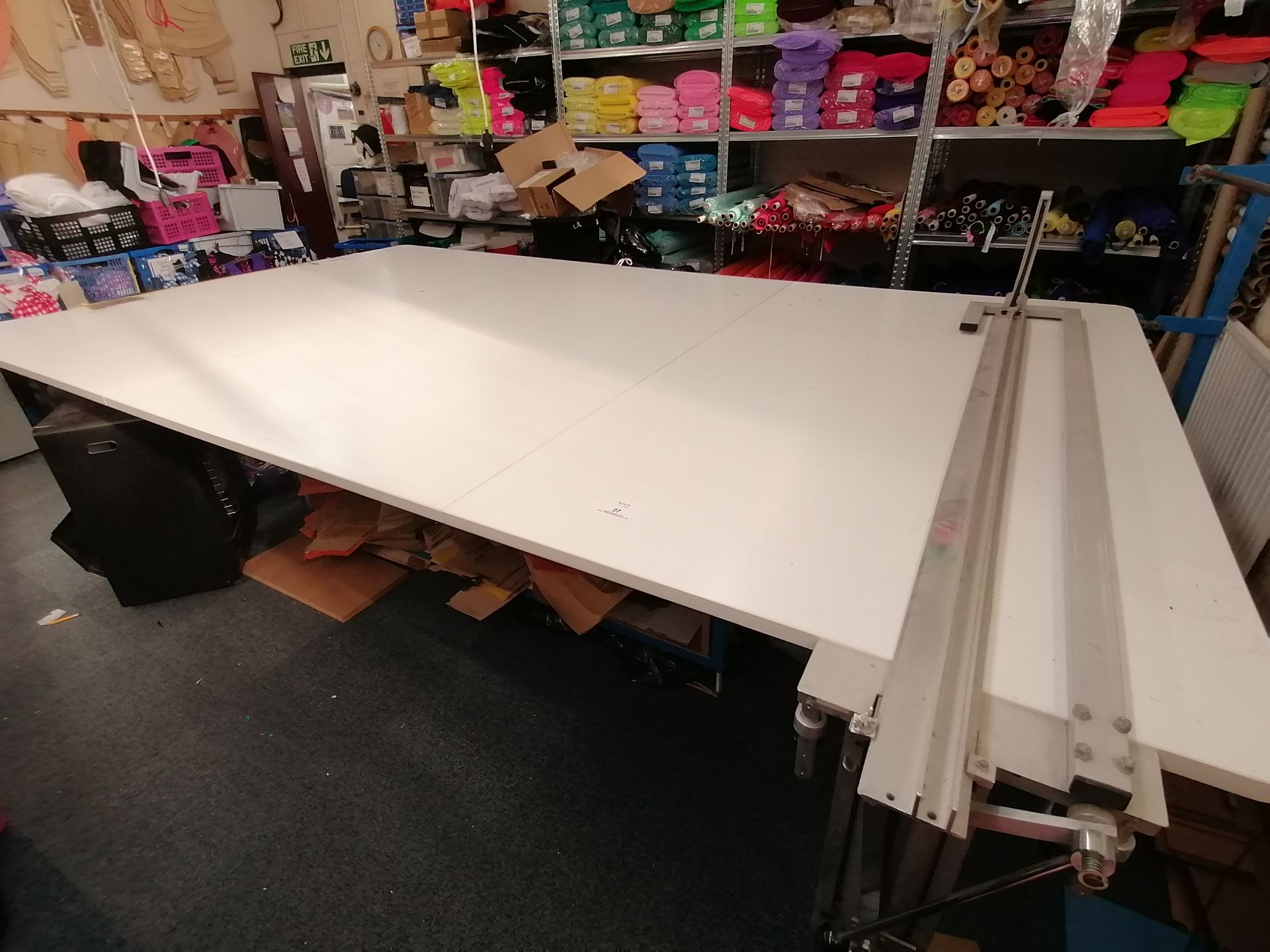 Large fabric cutting table Lenth 366cm x Width 214cm x Height 90cm with fabric roll stand ,fabric - Image 3 of 5