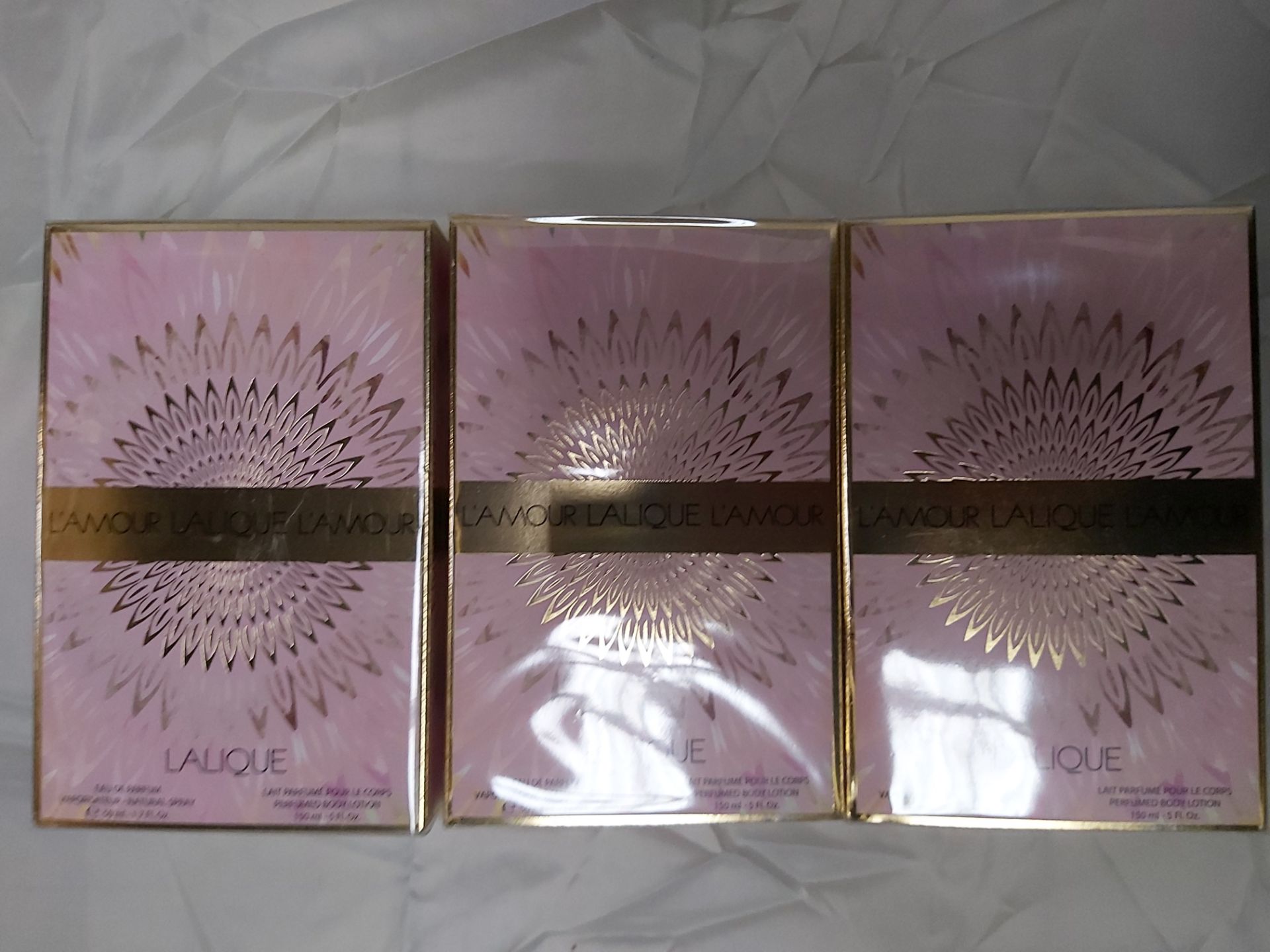 3 x Lalique Womens L'Amour Gift Sets. 50ml EDP & 150ml Body Lotion. Condition New & Sealed. (RRP £
