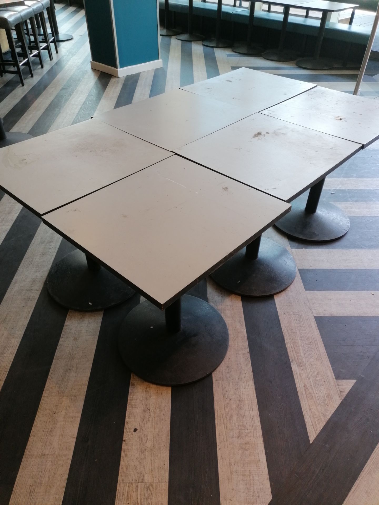 6 x Bar tables measuring (69cm x 62cm x 74cm ) wooden tops metal bases (Please Note this Lot is only - Image 3 of 3