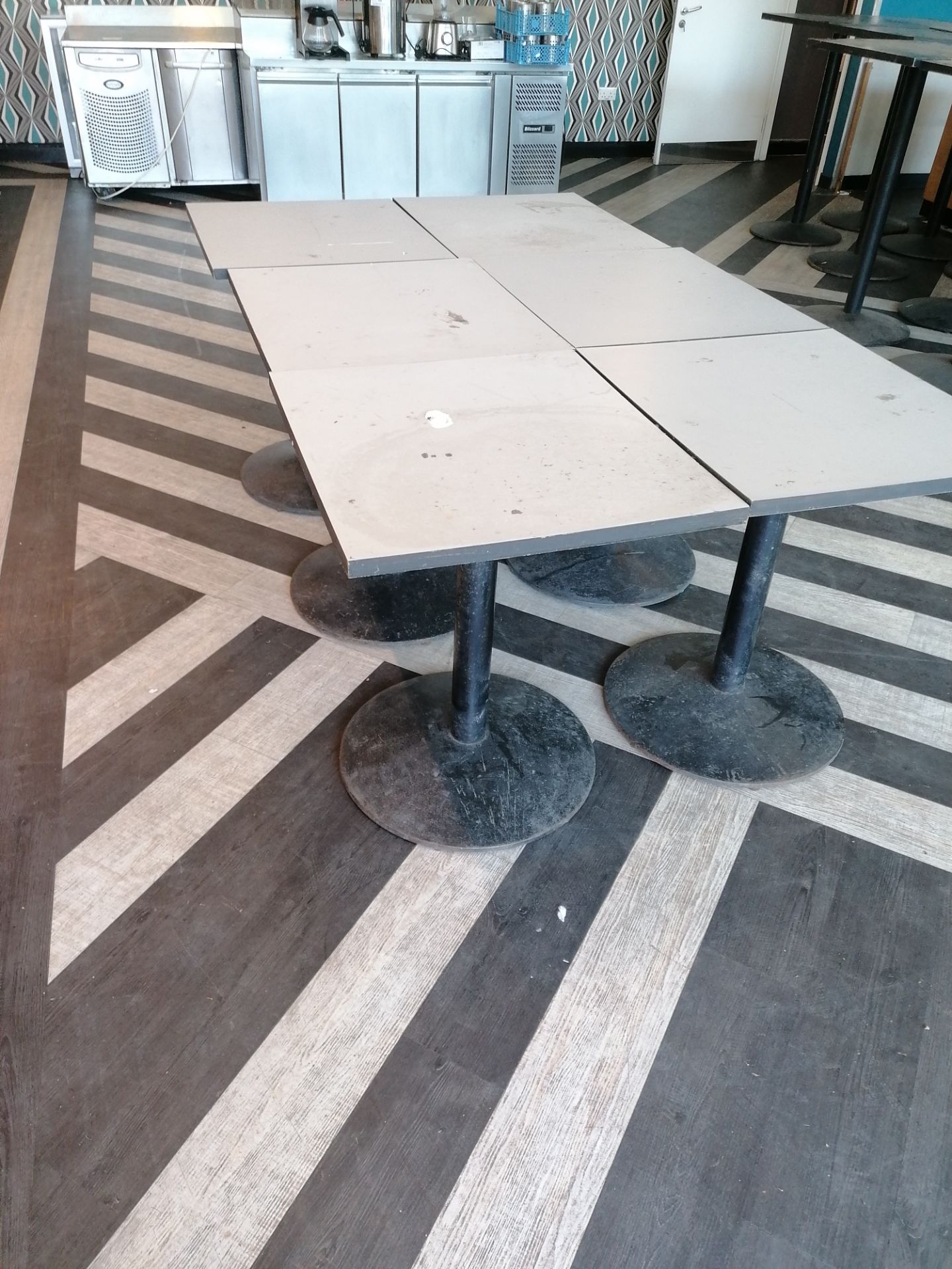 6 x Bar tables measuring (69cm x 62cm x 74cm ) wooden tops metal bases (Please Note this Lot is only - Image 2 of 3