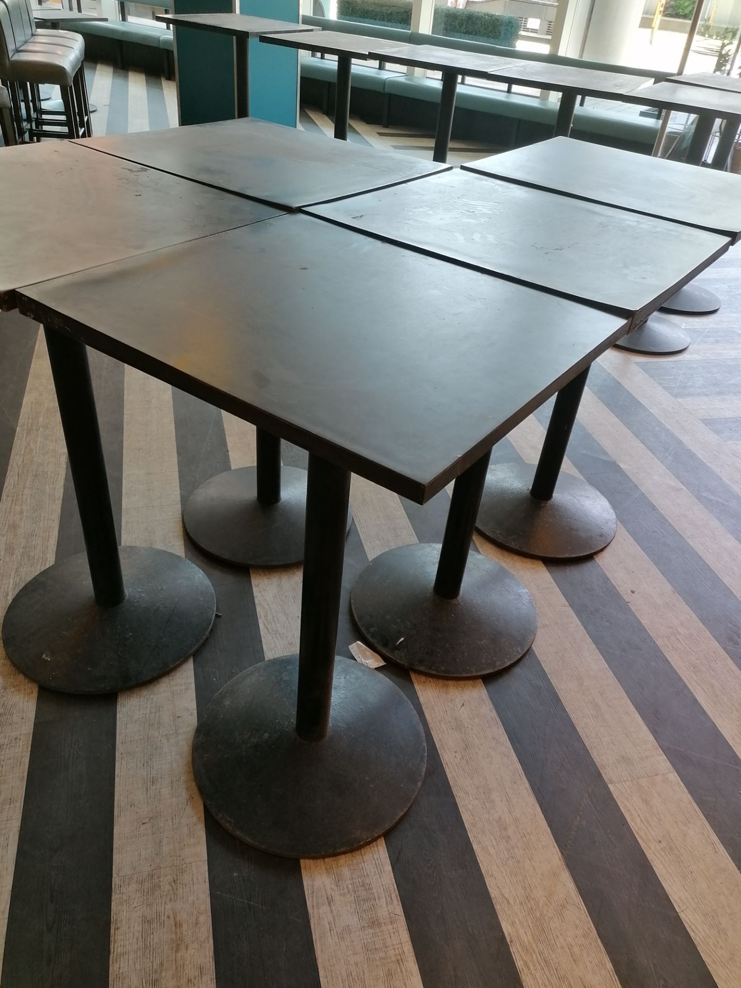 5 x Bar tables measuring (69cm x 62cm x 110cm ) Wooden tops metal base (Please Note this Lot is only - Image 3 of 3