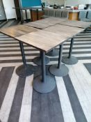 6 x Bar tables measuring (69cm x 62cm x 110cm ) wooden tops metal bases (Please Note this Lot is