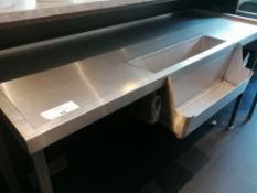 Stainless steel bar preperation table (165cm x 65cm x 90cm)(Please Note this Lot is only available