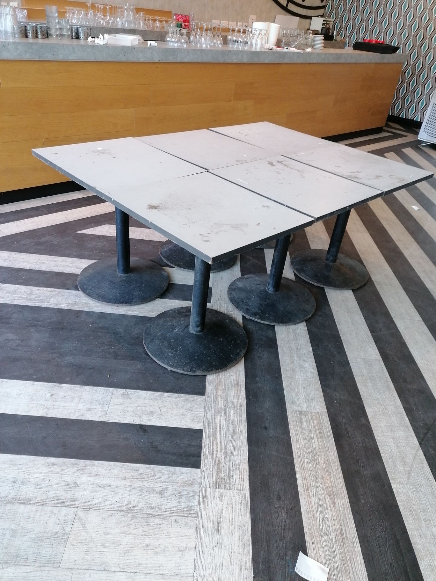 6 x Bar tables measuring (69cm x 62cm x 74cm ) wooden tops metal bases (Please Note this Lot is only - Image 3 of 3