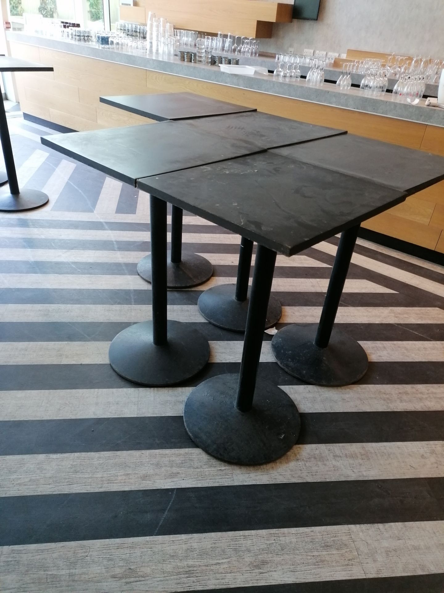 5 x Bar tables measuring (69cm x 62cm x 110cm ) Wooden tops metal base (Please Note this Lot is only - Image 2 of 3