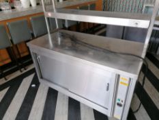 Stainless steel pass over with twin heated gantry and hot cupboard (150cm x 70cm x 160cm)(Please