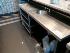 Stainless steel bar sink with 3 shelves and taps ( 242cm x 65cm x 90cm )(Please Note this Lot is