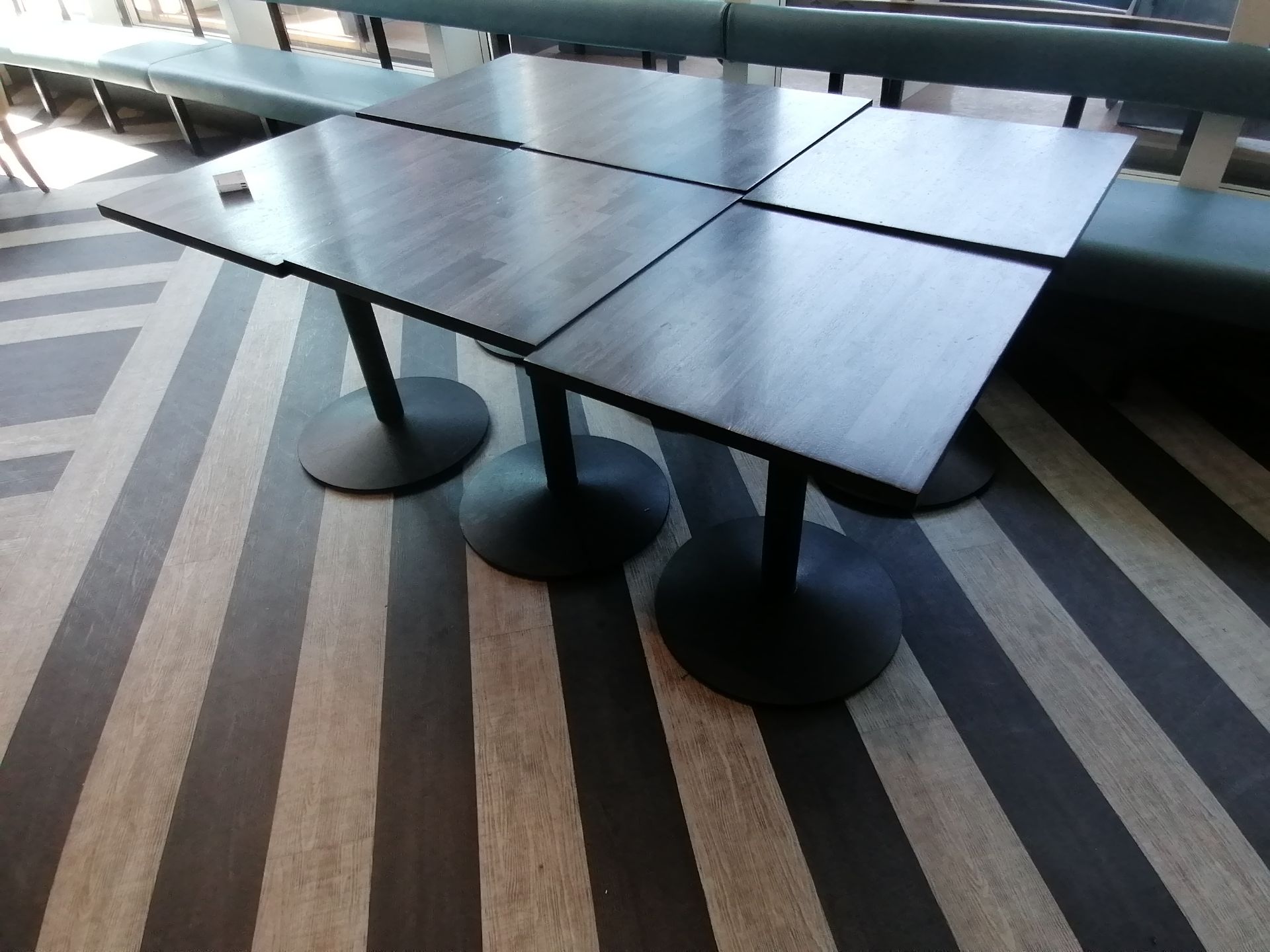 6 X Bar tables, Wooden top metal base (69cm x 62 cm x 75 cm ) (Please Note this Lot is only - Image 3 of 4
