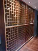 Wine rack with glass sliding panels including lock