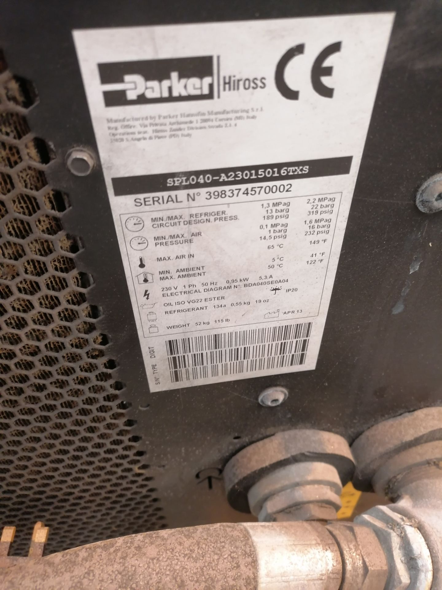 Parker Hiross Starlette Plus compressed air dryer Serial No 398374570002 YOM 2013 - Image 5 of 5