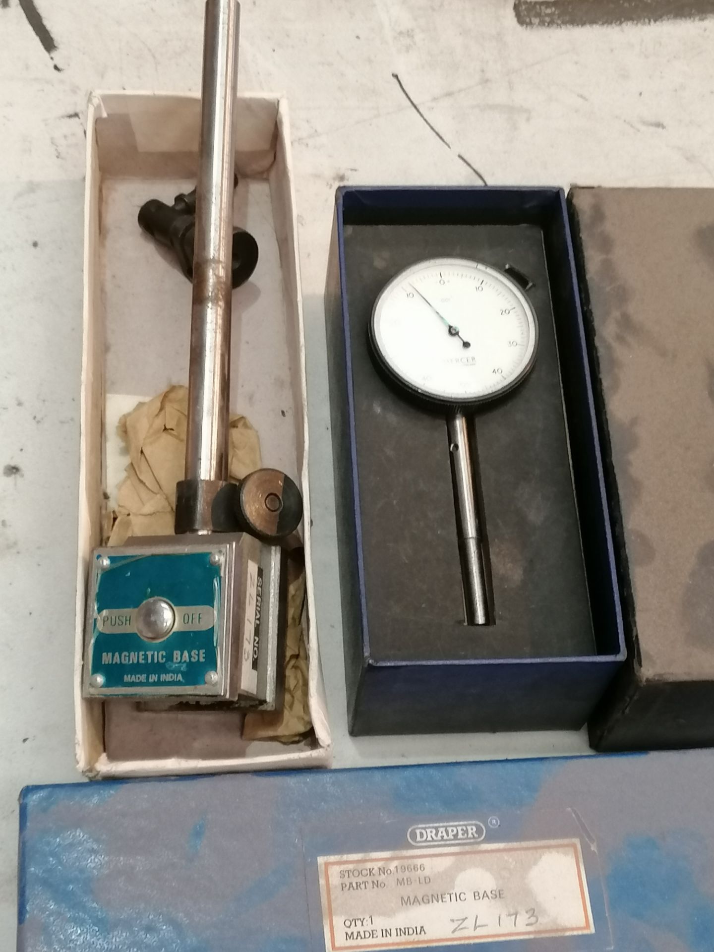 Mercer dial gauge with draper magnetic stand