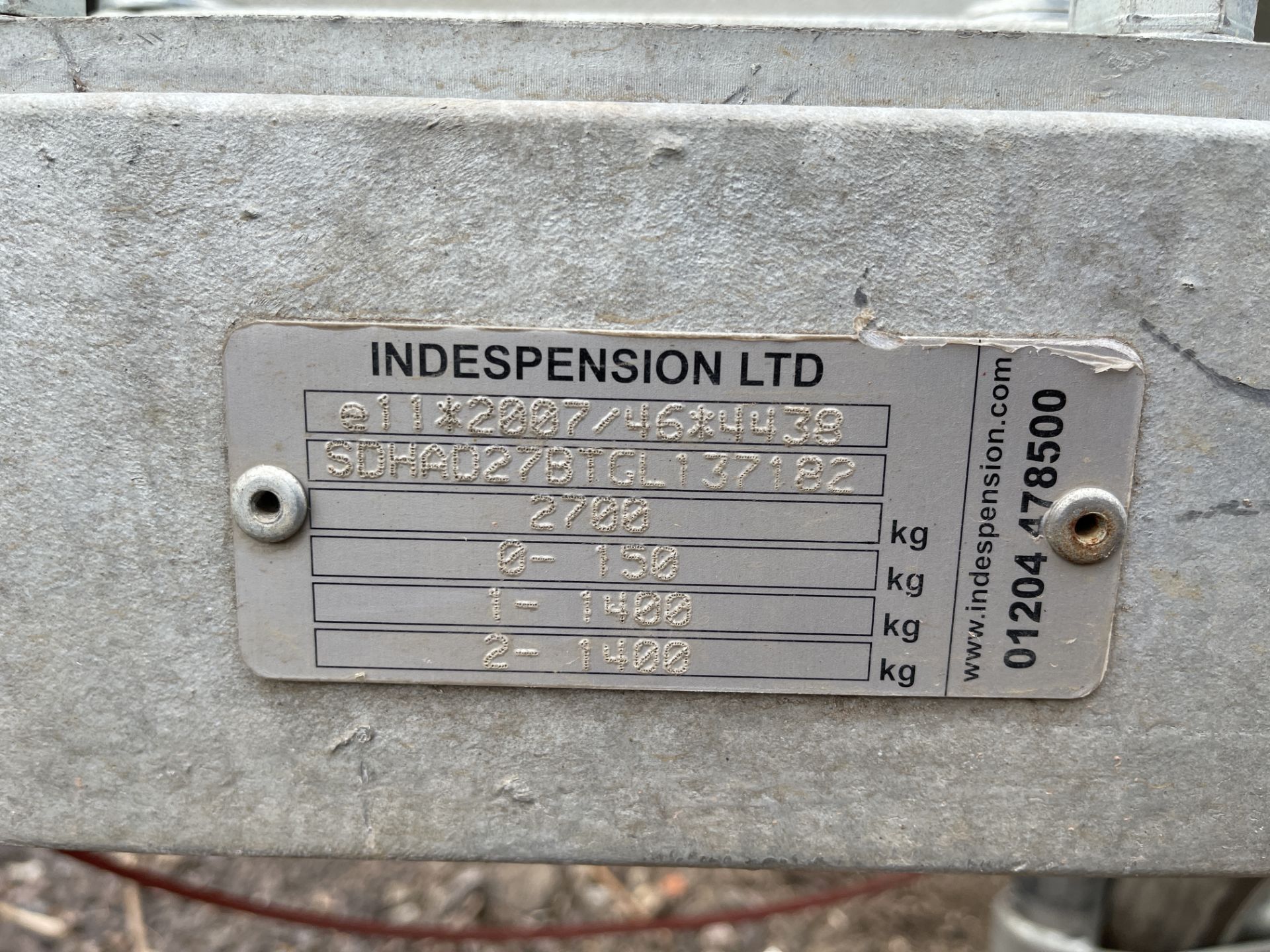 Indespension V21 Version A Twin Axle 2,700Kg Capacity Plant Trailer, Serial No. 137182 (2019) with - Image 10 of 20