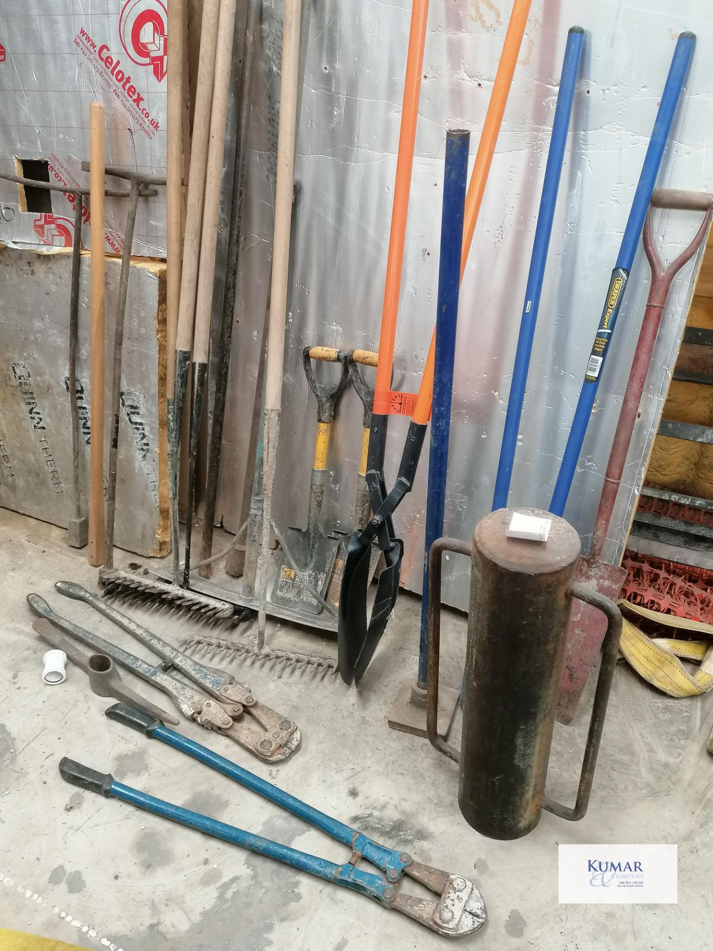 Large selection of hand tools and implements including , Post Knocker , Post hole digger , Small
