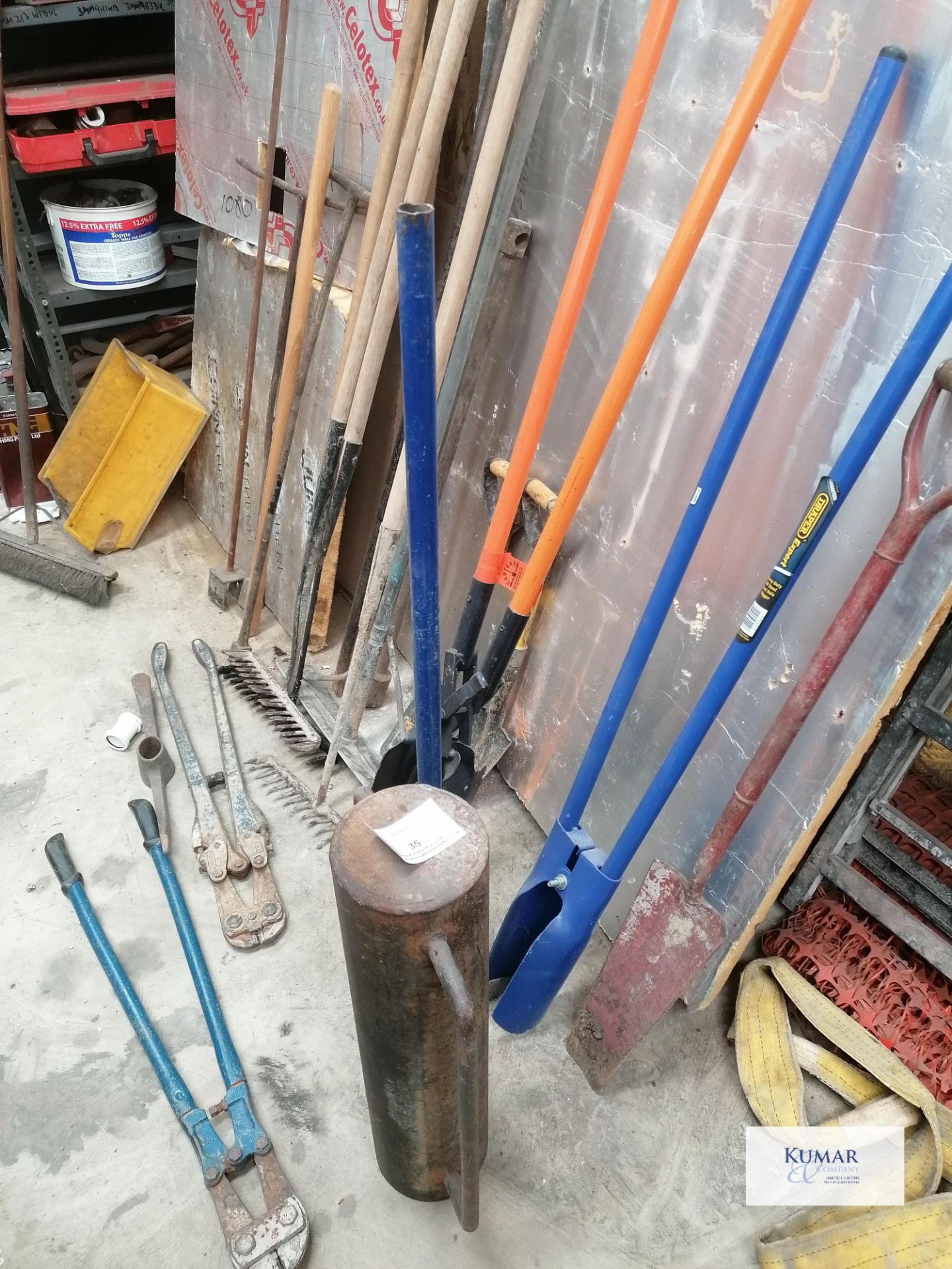 Large selection of hand tools and implements including , Post Knocker , Post hole digger , Small - Image 5 of 5