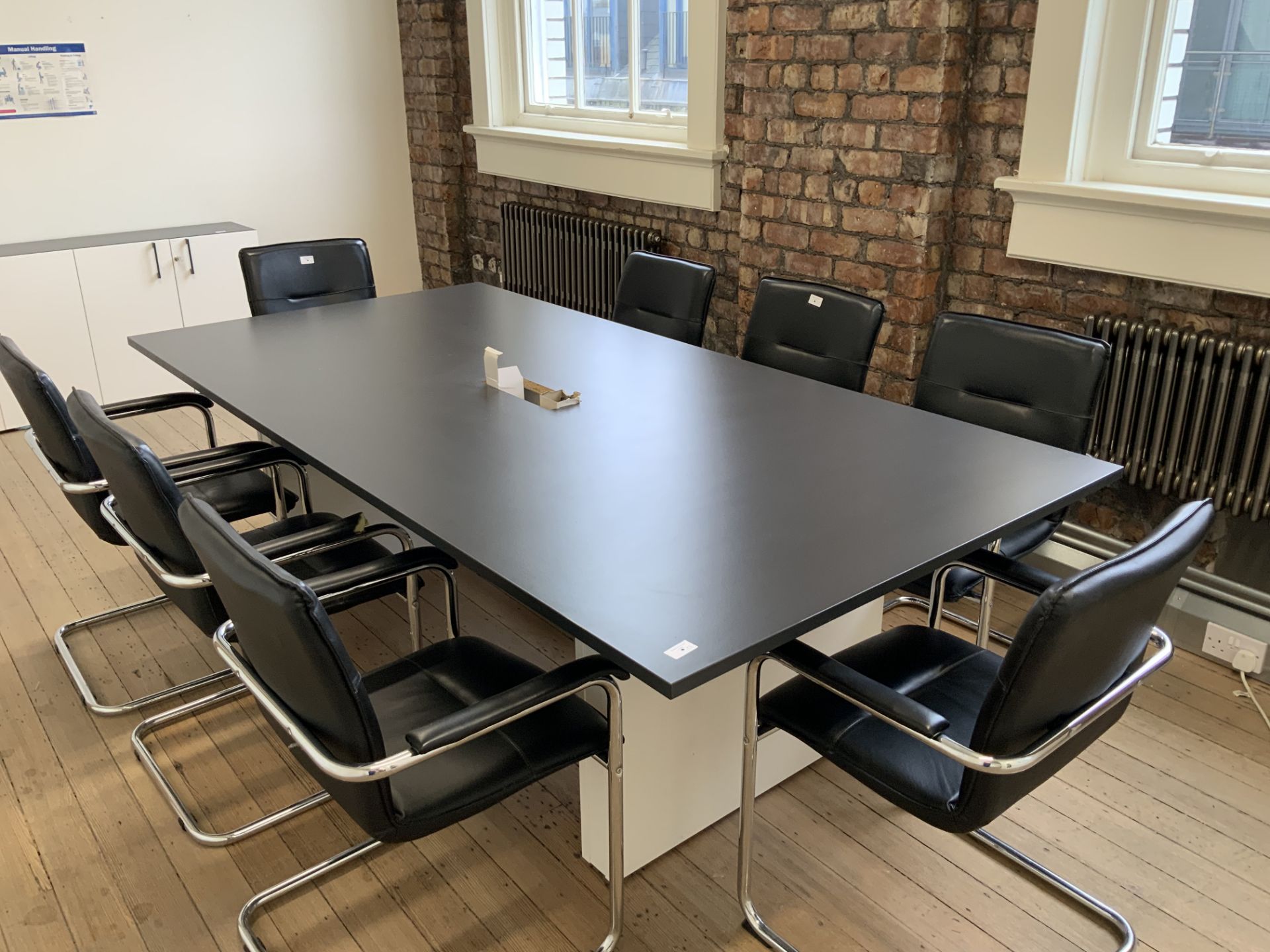Eight Person Executive Boardroom Table with 8: Chrome Elbow Leather Effect Executive Chairs - Image 2 of 6