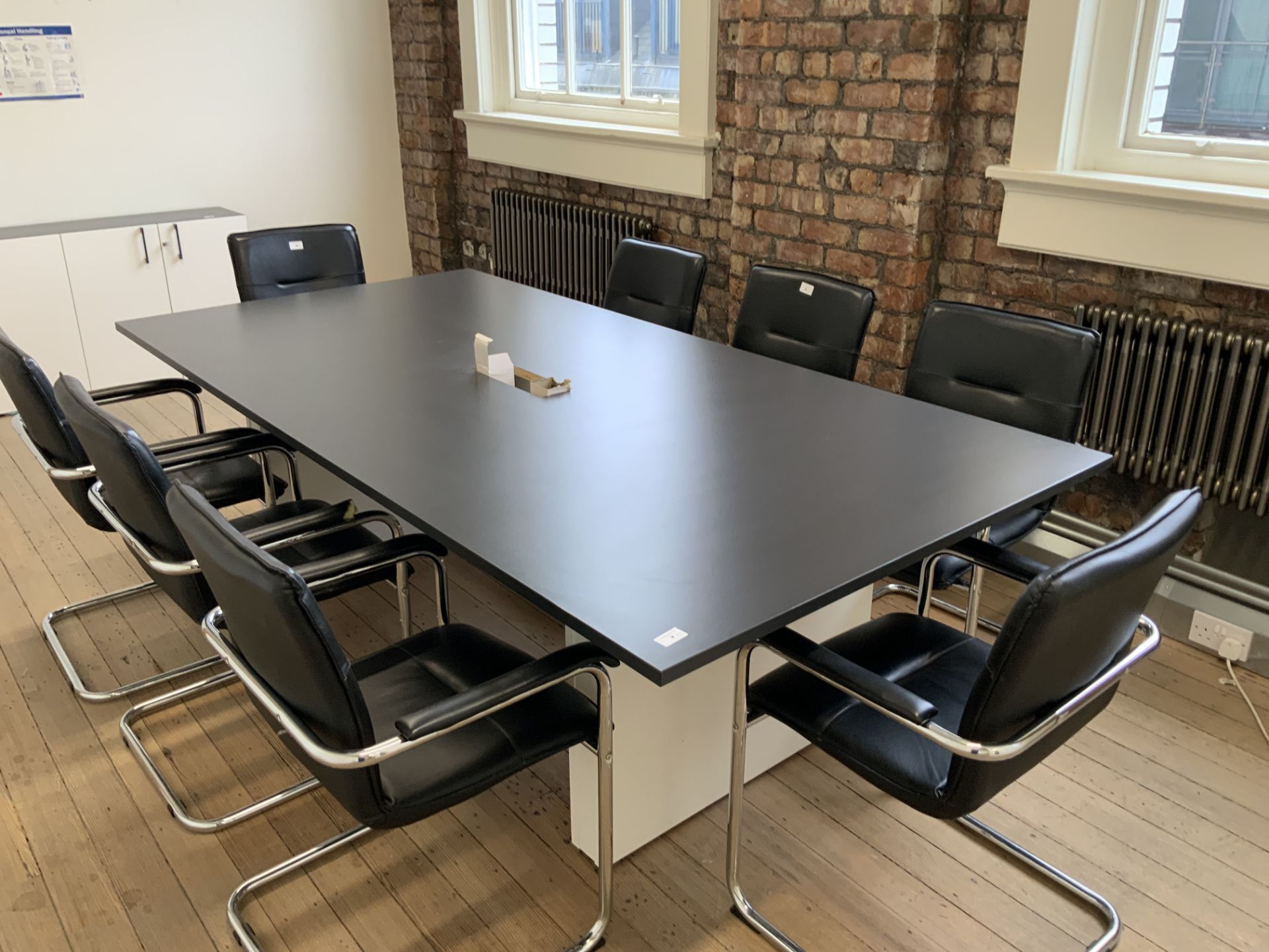 Eight Person Executive Boardroom Table with 8: Chrome Elbow Leather Effect Executive Chairs - Image 3 of 6