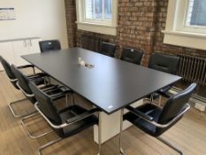 Eight Person Executive Boardroom Table with 8: Chrome Elbow Leather Effect Executive Chairs