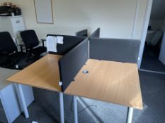 Quad Position Light Oak Effect Workstation with Dividers with Monitor and Keyboard Shown in Pictures