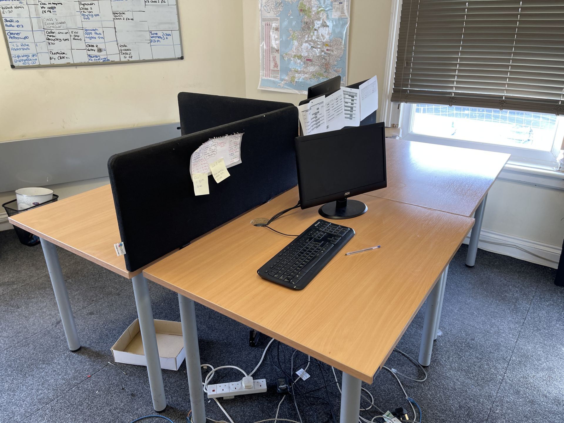 Quad Position Light Oak Effect Workstation with Dividers with 2: Flat Panel Monitors and Keyboard Sh - Image 2 of 5