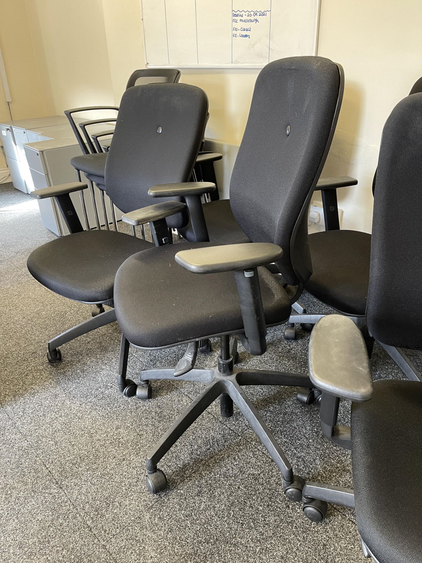 7: Cloth Upholstered Swivel Base Operator Chairs with pneumatic up/down adjustment - Image 3 of 4
