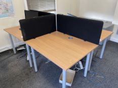 Quad Position Light Oak Effect Workstation with Dividers with 2: Flat Panel Monitors and Keyboard Sh