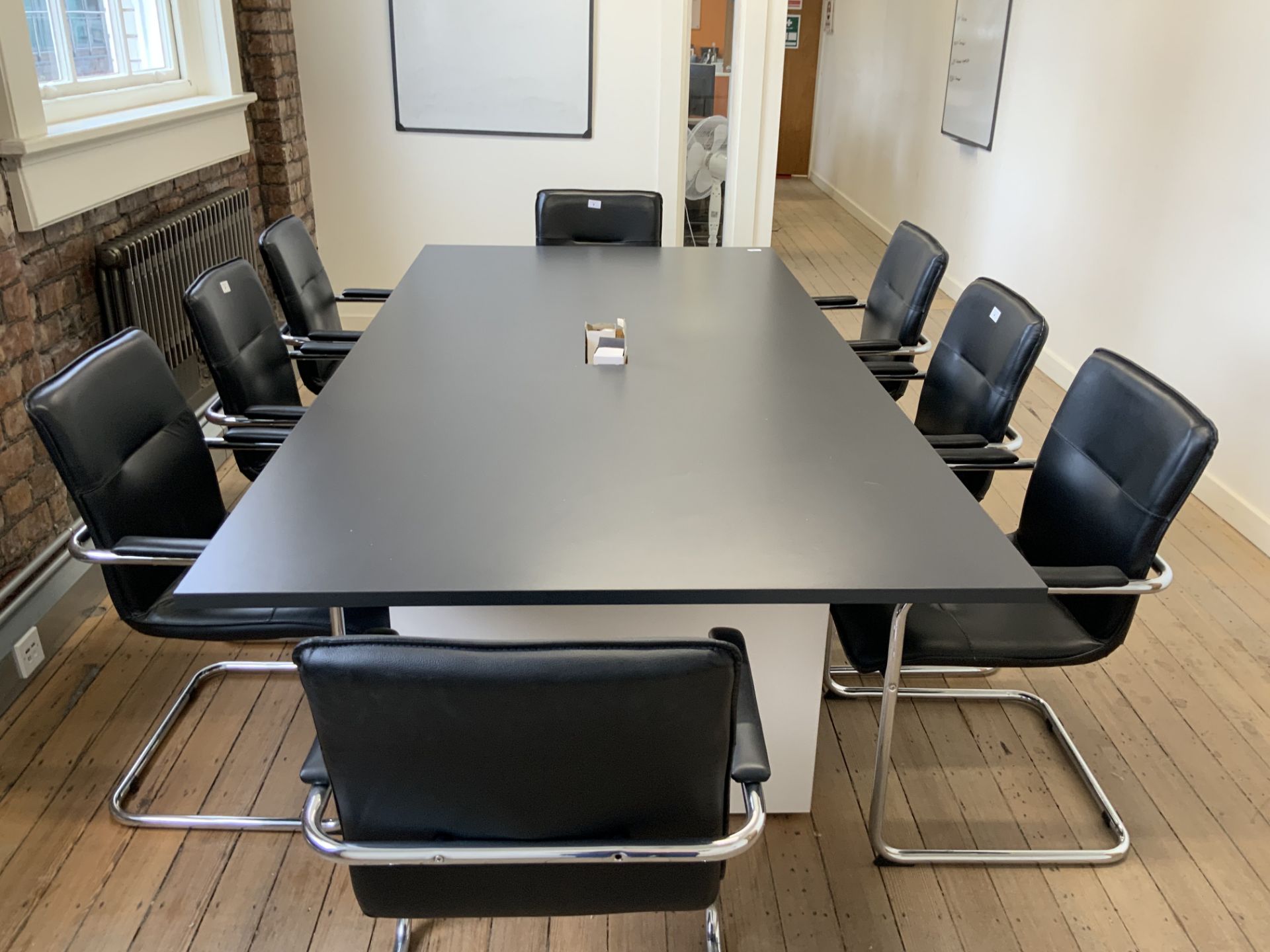 Eight Person Executive Boardroom Table with 8: Chrome Elbow Leather Effect Executive Chairs - Image 5 of 6