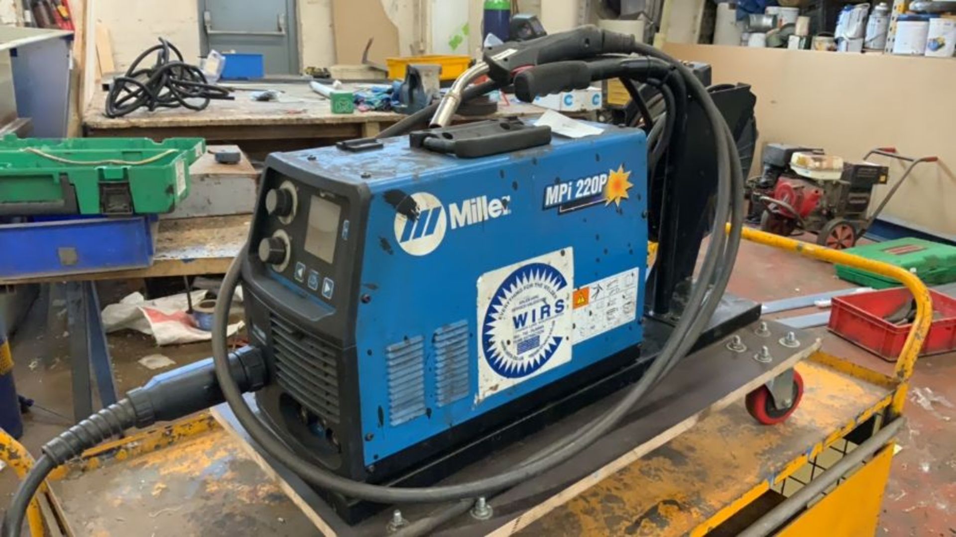 Miller MPi 2200P Mig Inverter, Serial No.MB46707D mounted on wooden trolley, does not include yellow