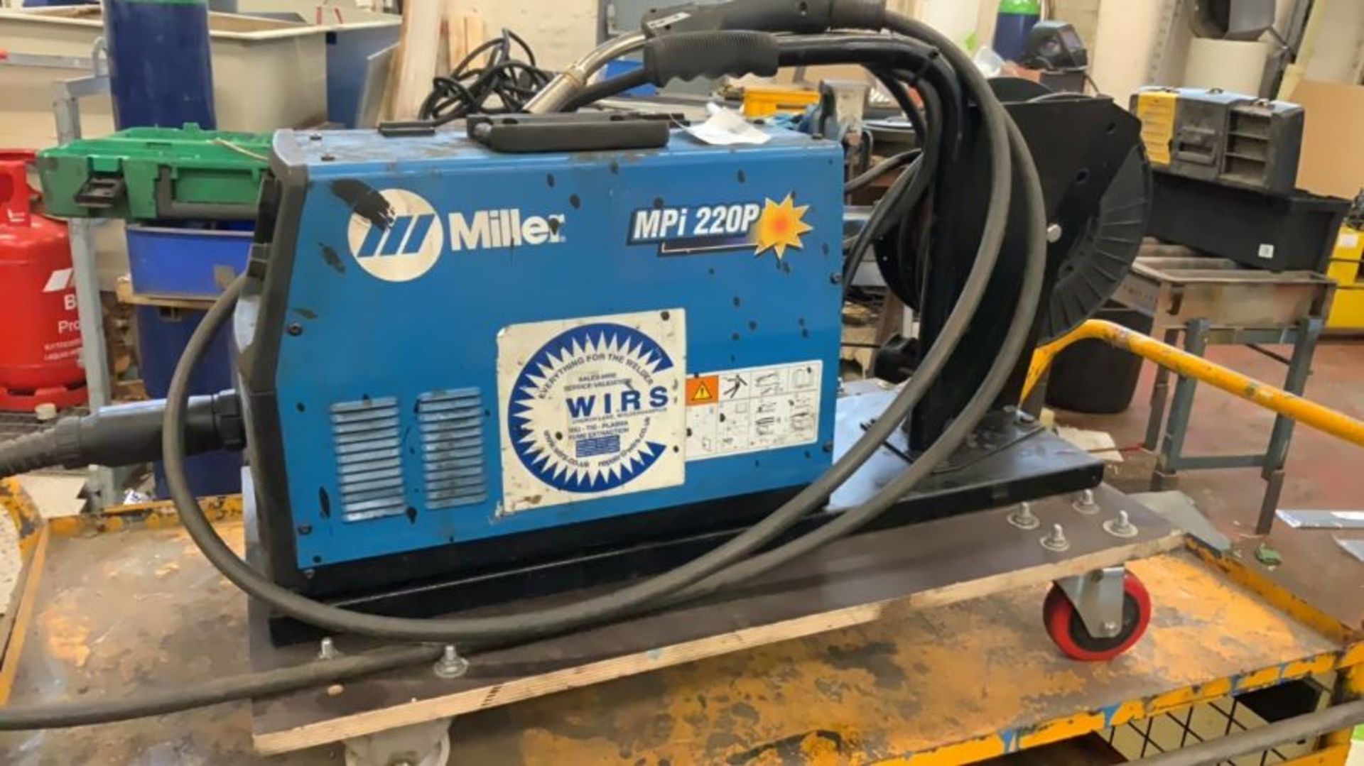 Miller MPi 2200P Mig Inverter, Serial No.MB46707D mounted on wooden trolley, does not include yellow - Image 9 of 18
