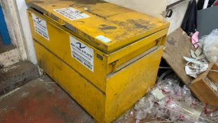 Welded Mild Steel Tool Storage Box with Hinged Lid with Contents as shown to include power leads and