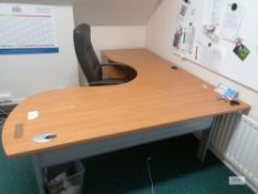 Corner office desk with beechwood effect top,executive chair and side cabinet