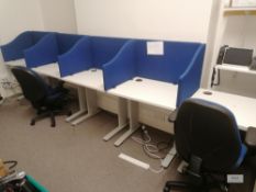 5 x White call centre desk with 2 chairs and dividers