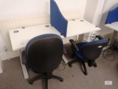 2 x White call centre desk with chairs and devider