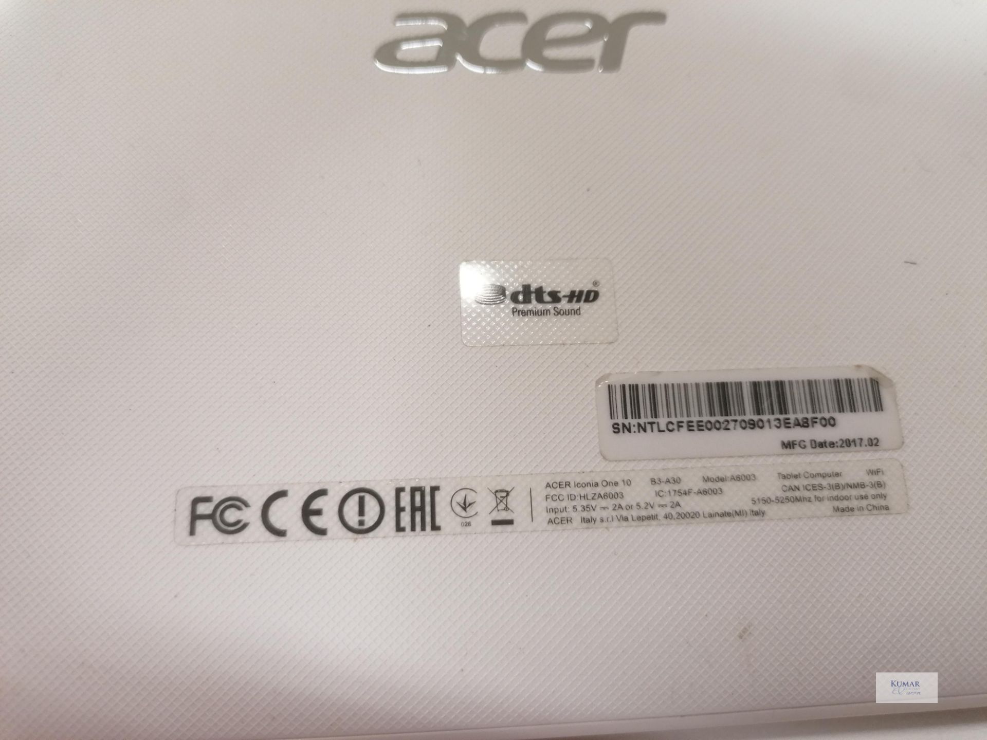 Acer Iconia One 10 B3-A30 Model A5003 Tablet Man 02 2017 Updated 05 02 2019 - Image 5 of 5
