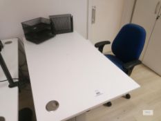White office desk , 2 chairs and 3 draw side cabinet