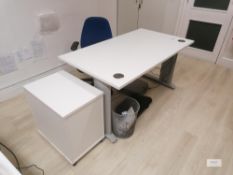 White office desk , 1 chairs and 3 draw side cabinet