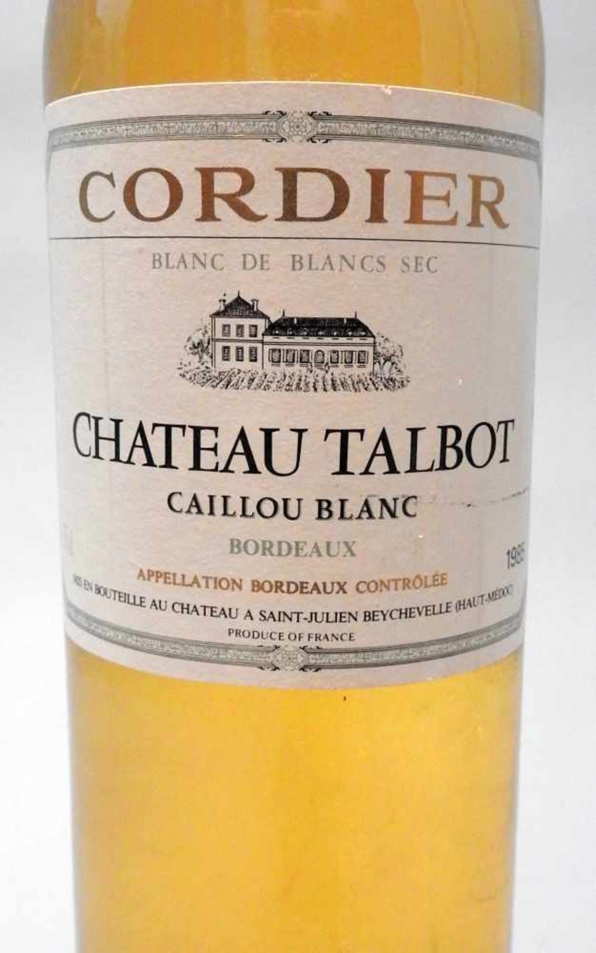 Caillou BlancChâteau Talbot Cordier, Blanc de Blancs sec. Jahrgang 1985, Inhalt 750 m - Image 2 of 2