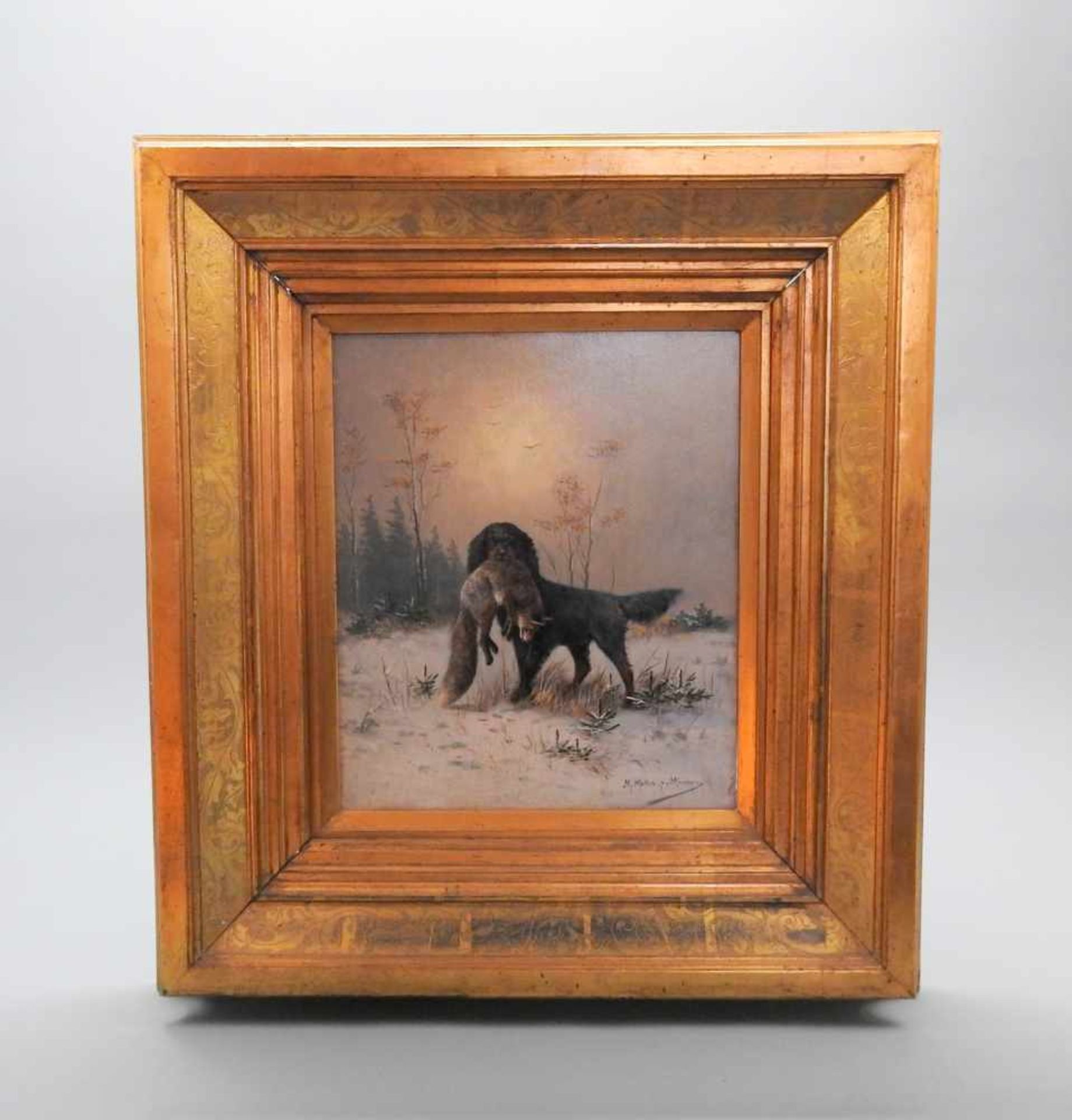 Moritz Müller, 1841 München - 1899 ebendaÖl/Holz. Jagdhund mit erbeutetem Fuchs in - Image 2 of 5