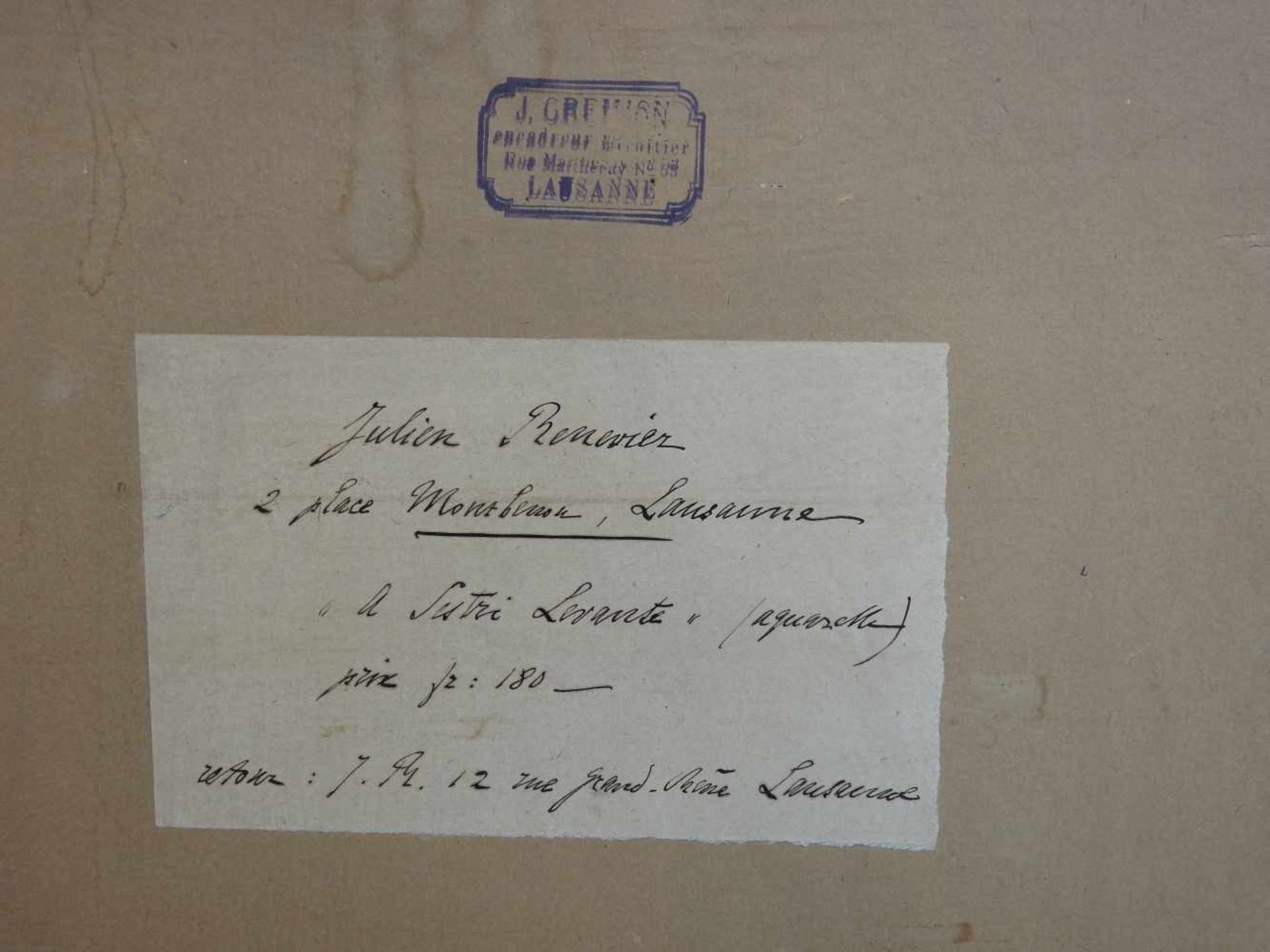 Julien Renevier, 1847 Lausanne - 1907 ebendaAquarell/Papier. Einsame Wanderer auf eine - Image 6 of 6