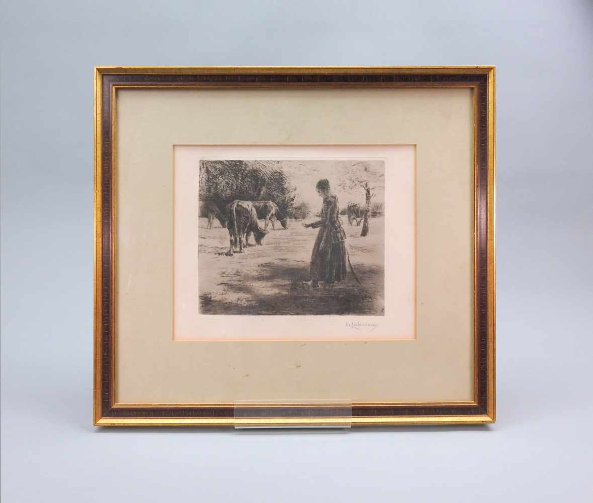 Max Liebermann, 1847 Berlin - 1935 BerlinLithographie/Papier. Kuhhirtin. Ein Mädchen - Bild 3 aus 5