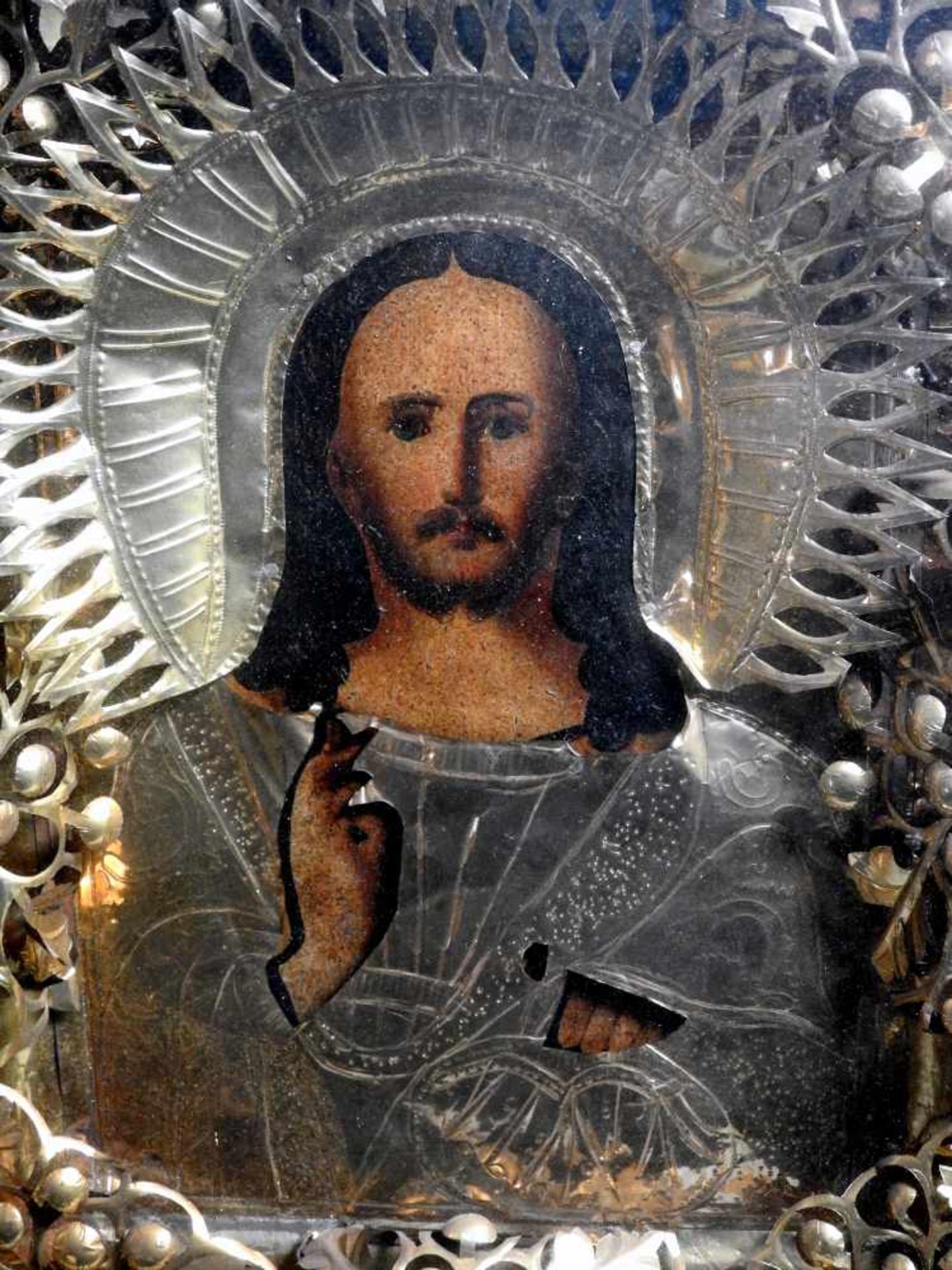 Ikone des Christi PantokratorTempera auf Kreidegrund/Holz, polychromstaffiert. Frontal - Bild 2 aus 4