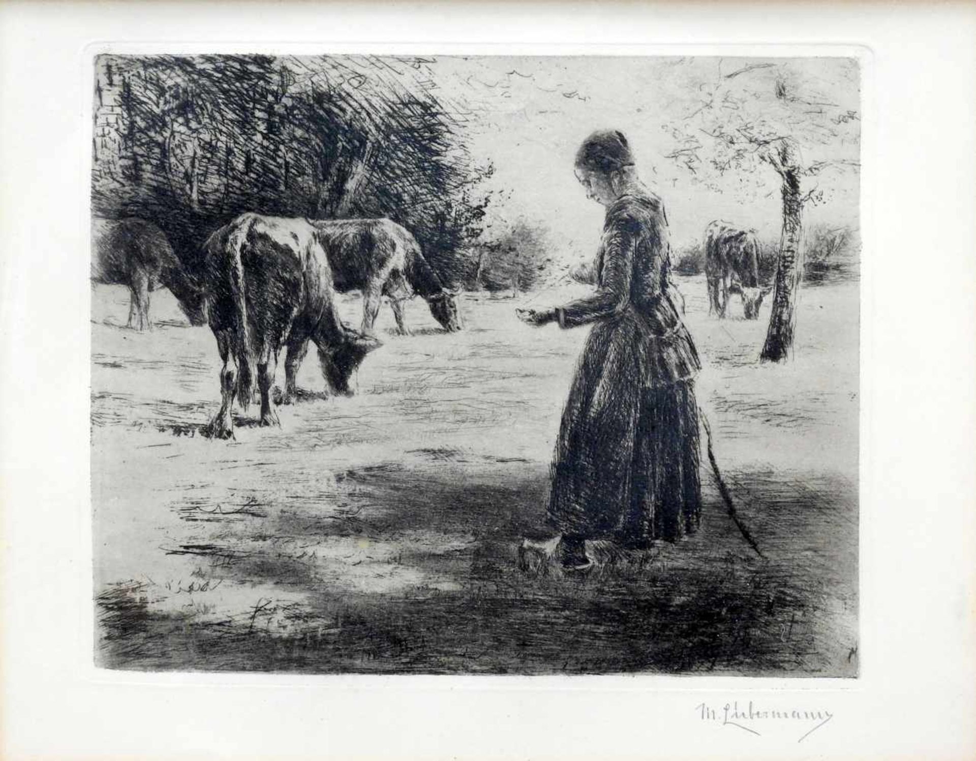 Max Liebermann, 1847 Berlin - 1935 BerlinLithographie/Papier. Kuhhirtin. Ein Mädchen - Bild 2 aus 5