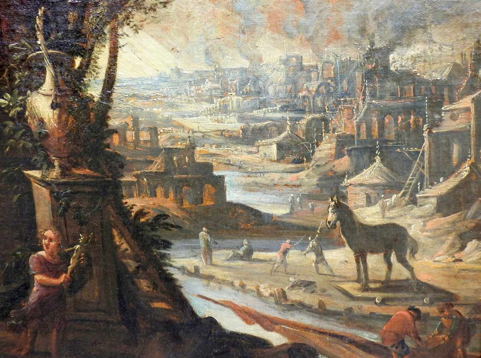 Flucht aus TrojaÖl/Leinwand. Im Vordergrund des Gemäldes eines flämischen Meisters - Bild 2 aus 4