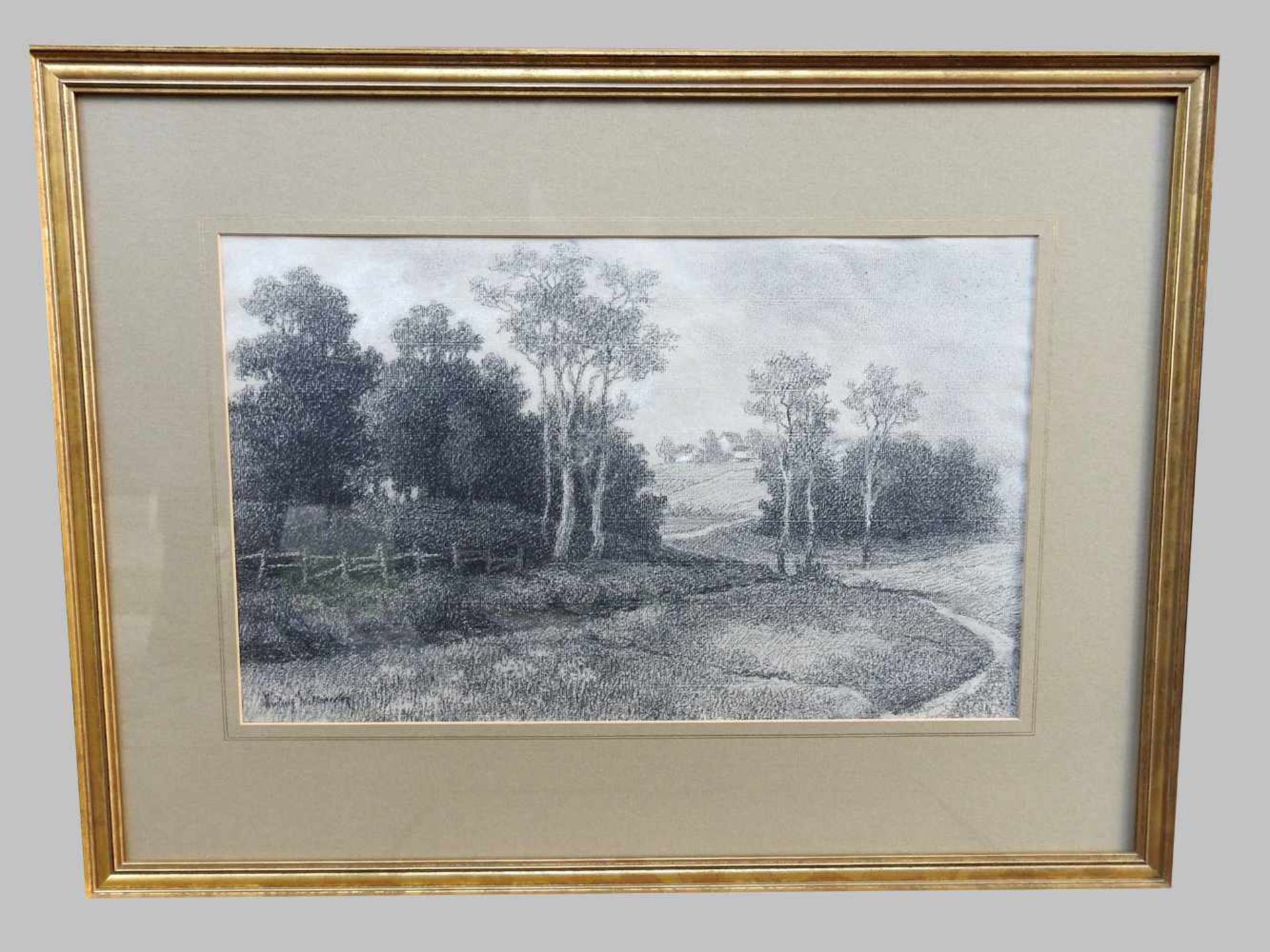 Ludwig Willroider, 1845 Villach - 1910 BernriedKohlezeichnung. Landschaft in Schöntha - Bild 2 aus 2