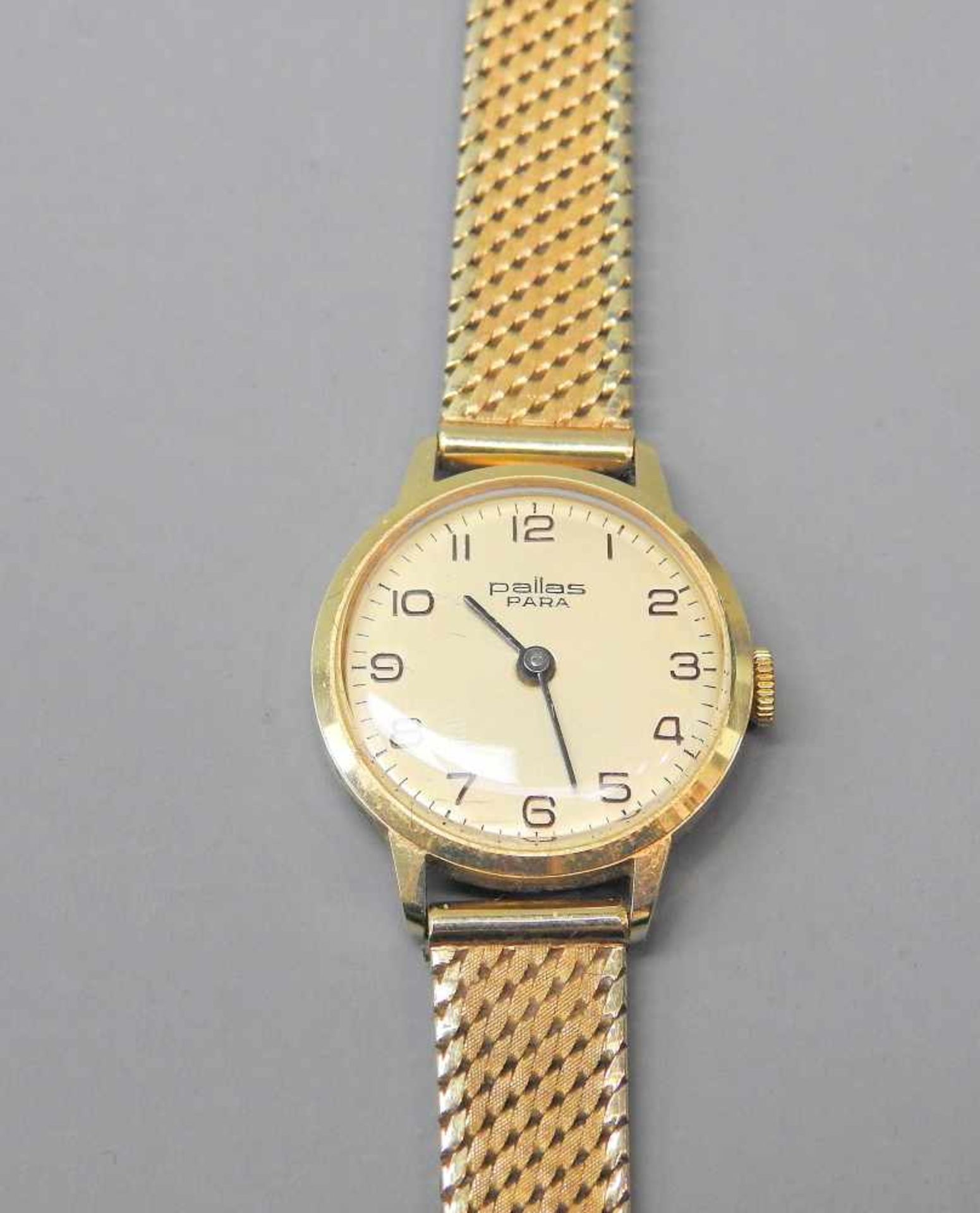 Pallas, Goldene Damenuhr14 K Gold. Damenarmbanduhr der Marke Pallas Paris. Handaufzug, - Bild 2 aus 3