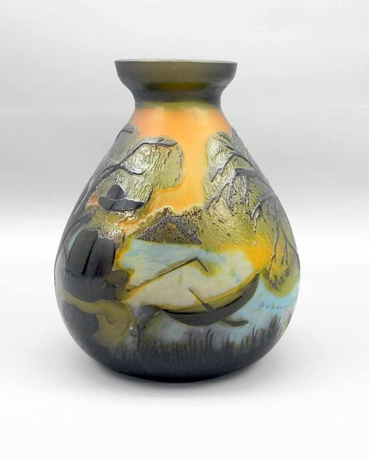 Vase mit FischerGlas, polychrom gefärbt. Bauchige Vase in Grün-, Blau- und Gelbtöne - Image 2 of 3