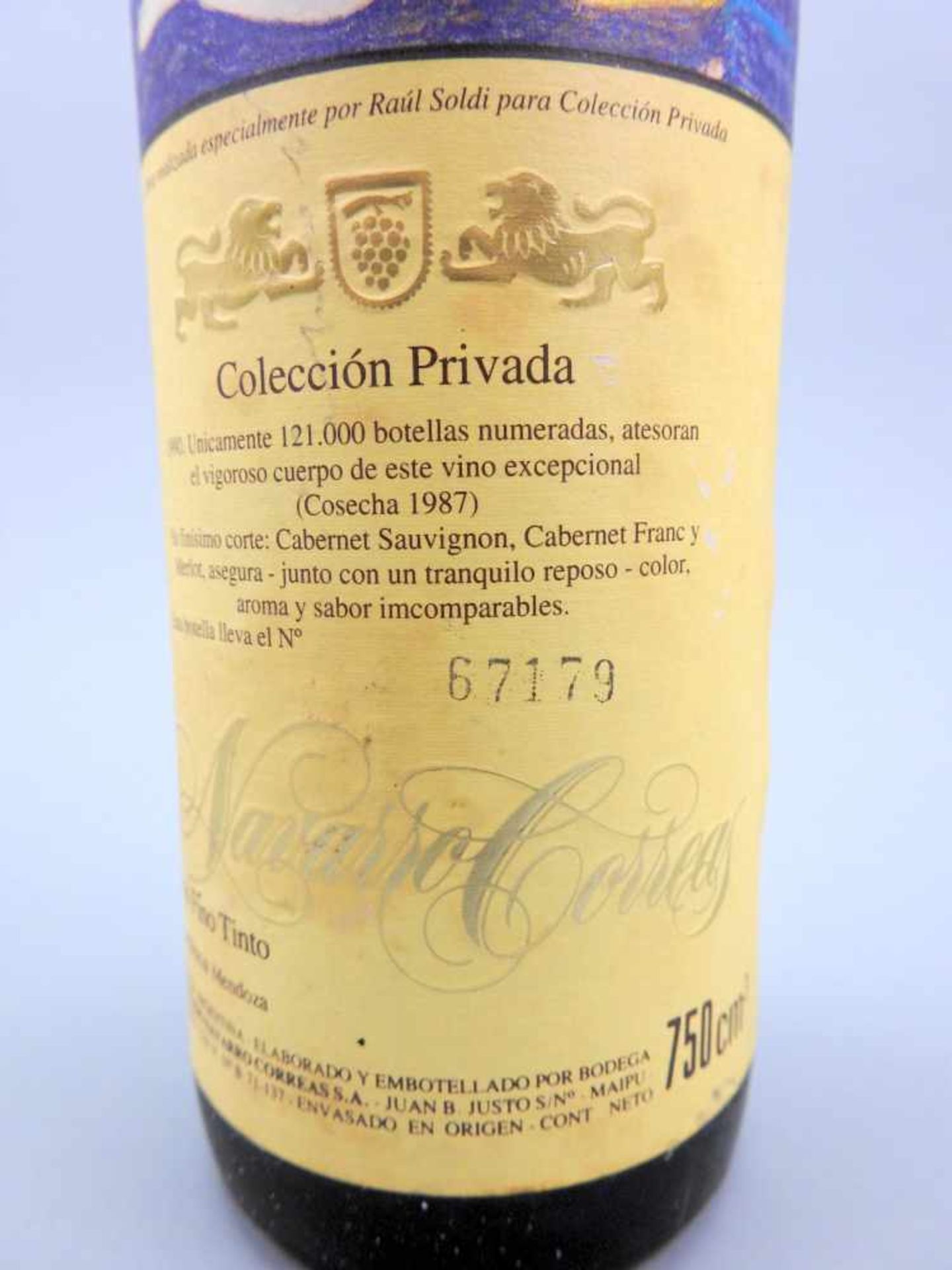 Cabernet Sauvignon, Colecctión PrivadaNavarro Correas, Jahrgang 1987, Inhalt 750 ml. - Image 3 of 3