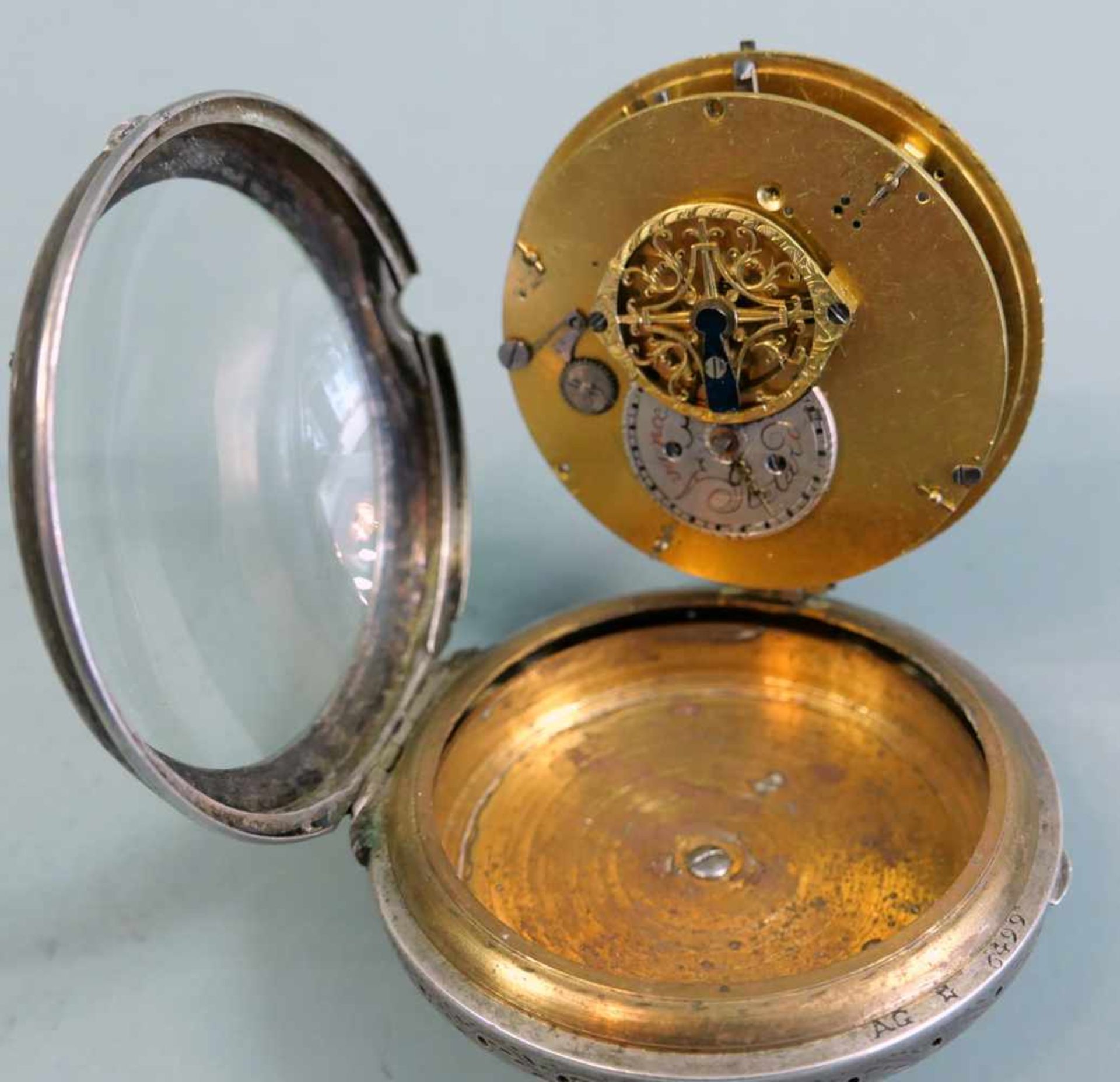 Große Spindel-HalbsavonnetteSilber. Große Spindeltaschenuhr Halbsavone mit Wecker in - Bild 3 aus 4