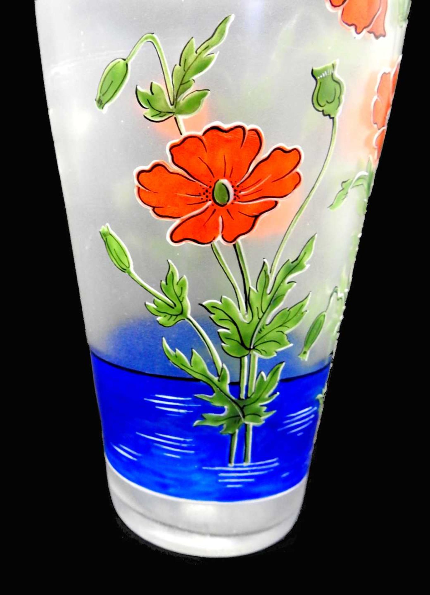 Steinschönau, Vase mit Klatschmohn-Motiv Satiniertes Glas. Am Boden „FH 479/4. H 18“ markiert. Die - Bild 2 aus 5